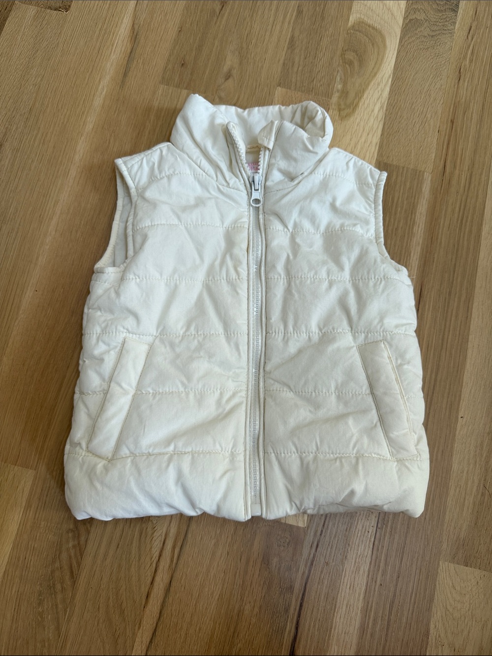 Kids Cream Quilted Puffer Vest - Sleeveless Zip Front
